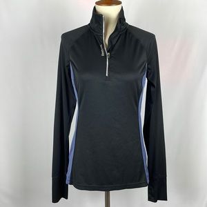 Reebok Black Warm Up Quarter Zip Jacket with Steel Blue/Gray Trim - Size Small